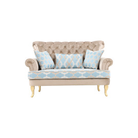 Modern Style, Elegant and Durable Sofa (2-Seater, Design10, Beige+Light Blue)
