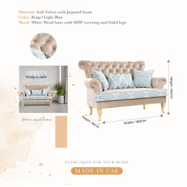 Modern Style, Elegant and Durable Sofa (2-Seater, Design10, Beige+Light Blue)