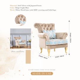 Modern Style, Elegant and Durable Sofa (1 Seater, Design10, Beige+Light Blue)