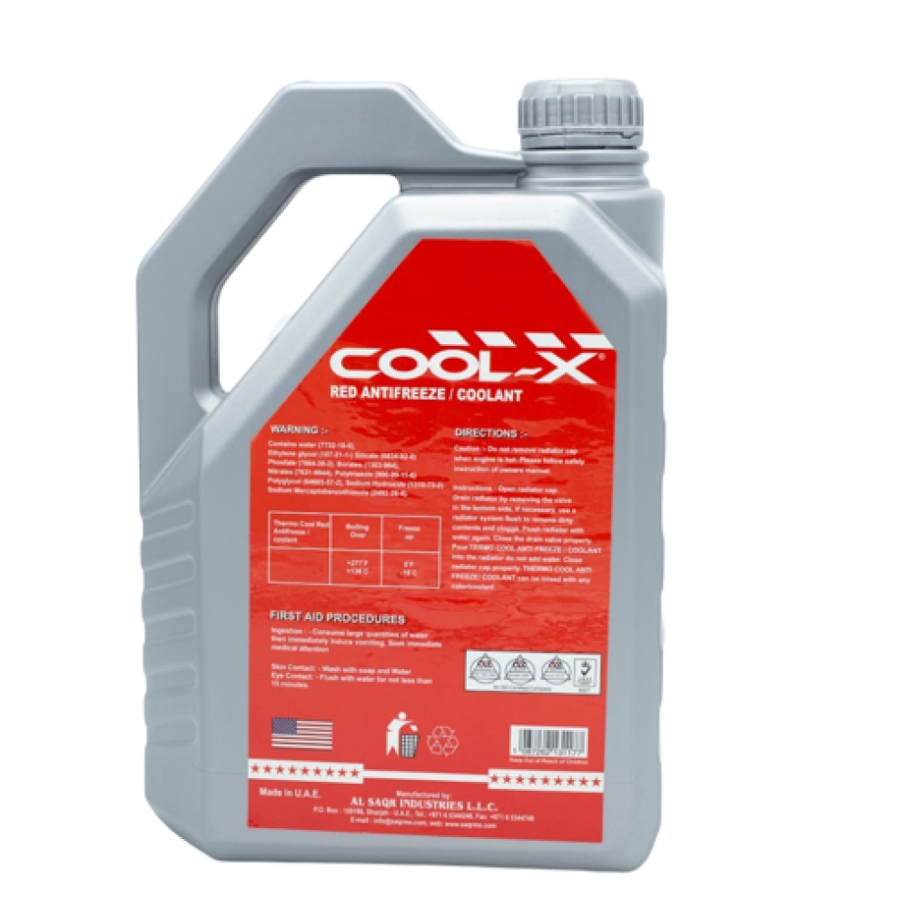 COOL-X RADIATOR COOLANT RED 50% 4 Liter ( 4 Pieces Per Carton )