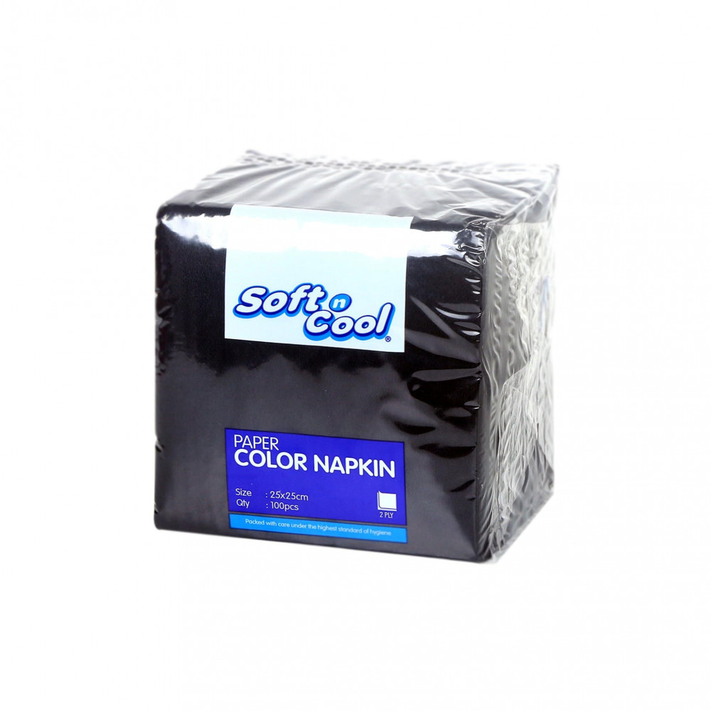 SOFT N COOL COLOURED BLACK NAPKIN 25 X 25 CM 100 PIECES (24 PACKET PER CARTON)