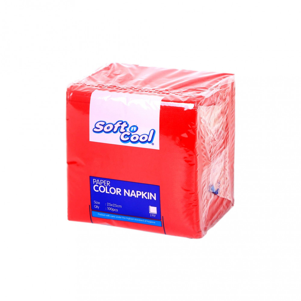 SOFT N COOL RED NAPKIN 25 X 25 CM 100 PIECES (24 PACKETS PER CARTON)