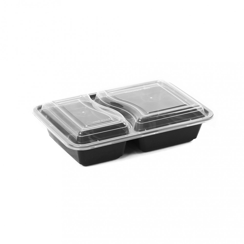 BLACK BASE RECTANGULAR 2-COMPARTMENT CONTAINER BASE WITH LID (300 PIECES PER CARTON)