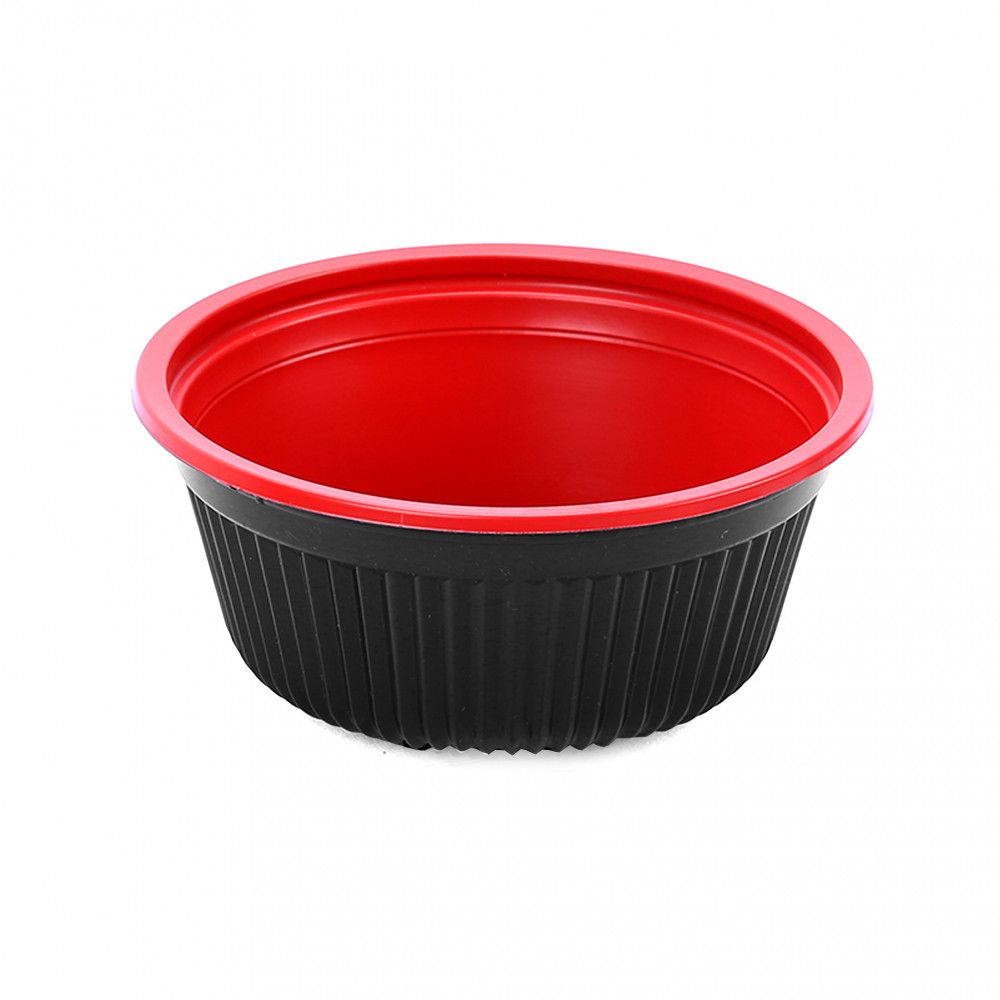 RED & BLACK SOUP BOWL 450 CC WITH LIDS (200 PIECES PER CARTON)