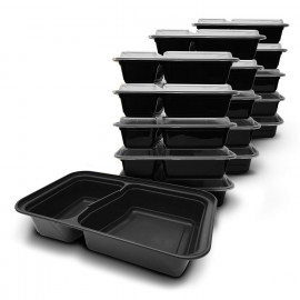 BLACK BASE RECTANGULAR 2-COMPARTMENT CONTAINER BASE WITH LID (300 PIECES PER CARTON)