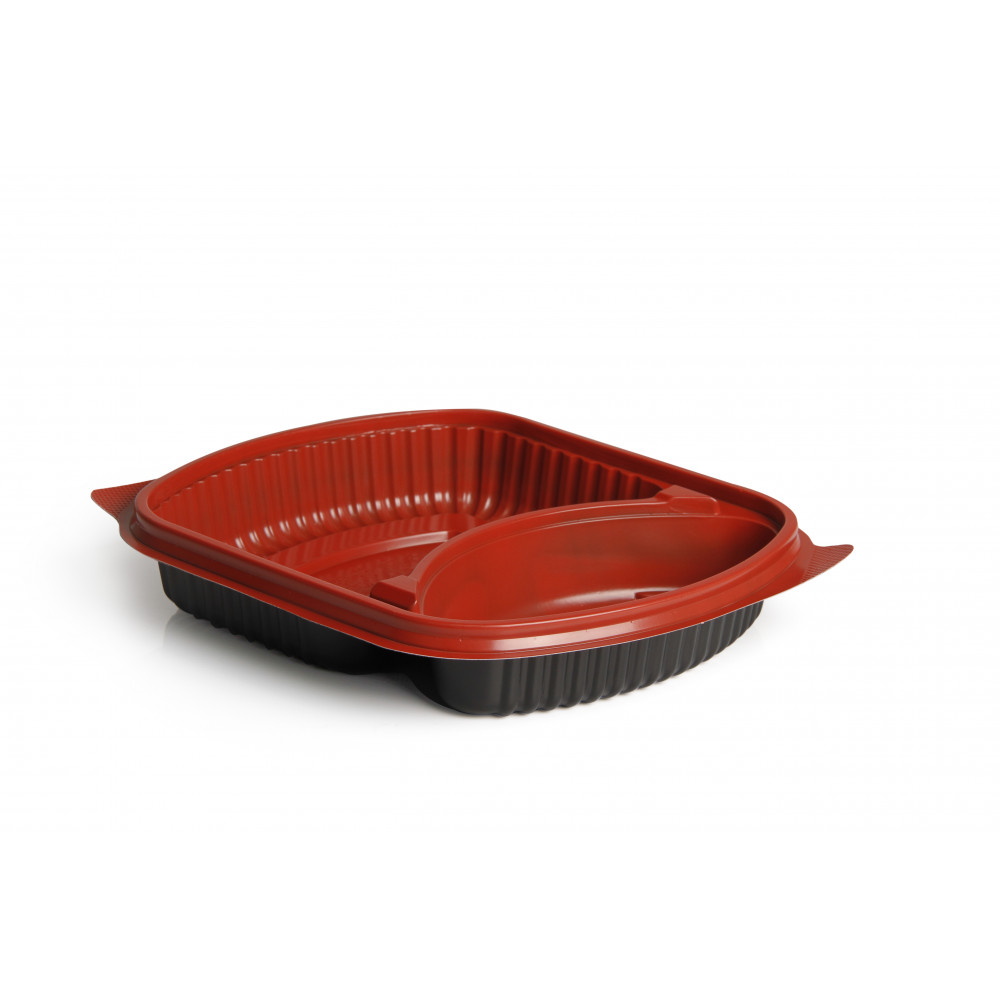 RED & BLACK CONTAINER 2 COMPARTMENT WITH LID  (250 PIECES PER CARTON)