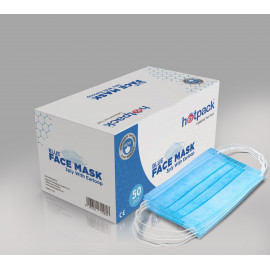 BLUE FACE MASK WITH EAR LOOP 3 PLY (50 PIECES X 1 PACKET)