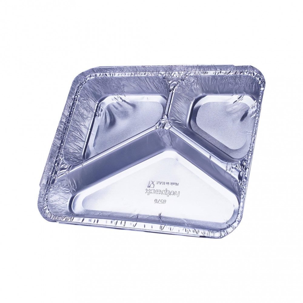 ALUMINIUM CONTAINER 3 COMPARTMENT BASE WITH LID 225X177X30MM (500 PIECES PER CARTON)