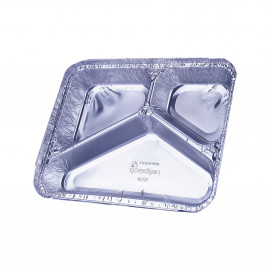 ALUMINIUM CONTAINER 3 COMPARTMENT BASE WITH LID 225X177X30MM (500 PIECES PER CARTON)