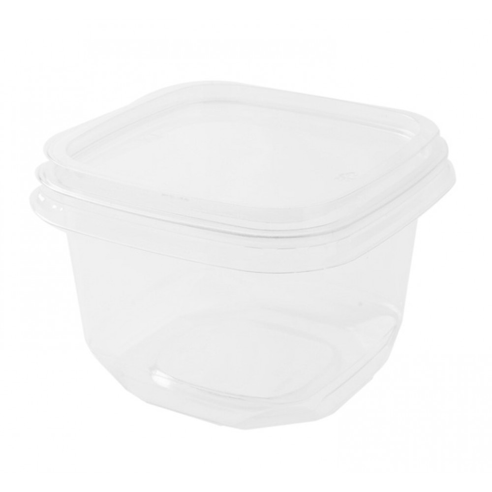 DELI CONTAINER WITH LID FLAT SQUARE 16OZ - PET| 500 PIECES