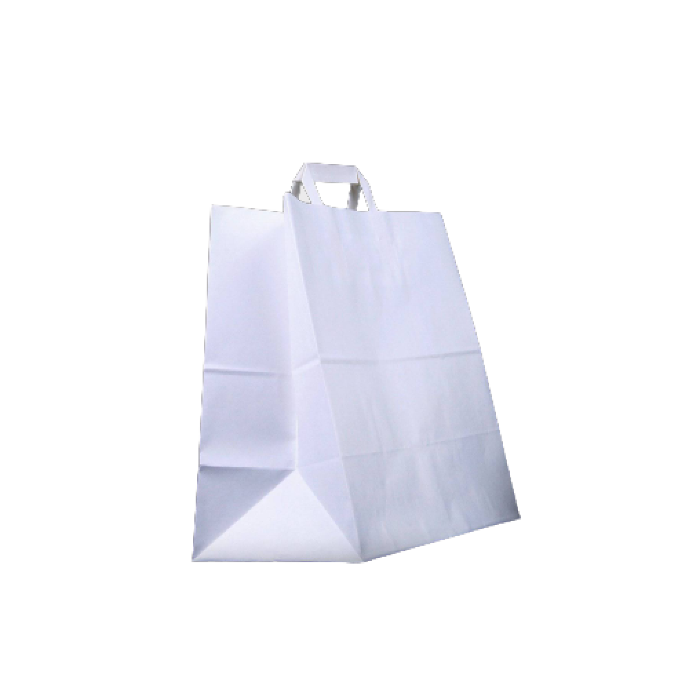 PAPER BAG WHITE FLAT HANDLE 34X18X33.5CM (250 PIECES PER CARTON)