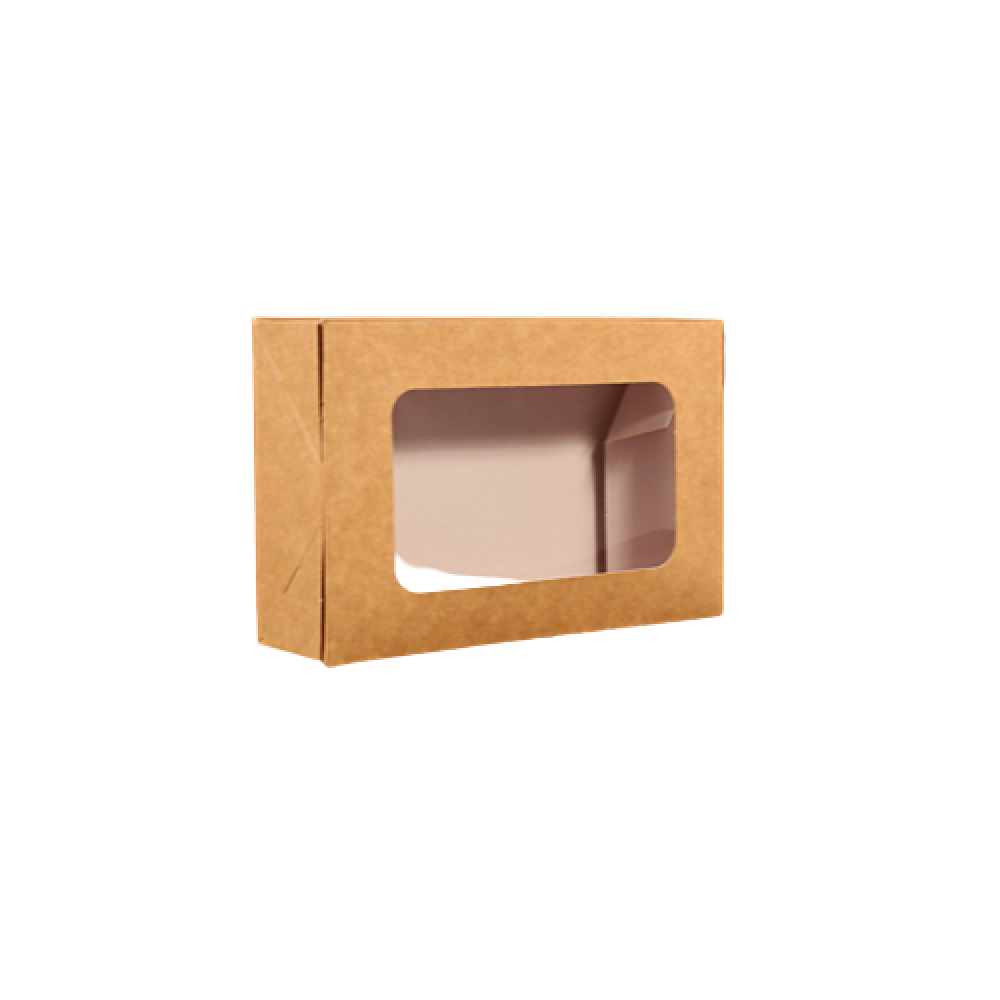 KRAFT RECTANGLE SALAD BOX 17 X 11 CM WITH WINDOW (250 PIECES PER CARTON)