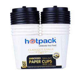 WHITE EMBOSSED PAPER CUPS +LID 8 OZ 10 Pieces ( 20 Packs Per Carton )