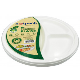 BIODEGRADABLE  PLATE 10 - 3COMP 10  PIECES (20 Packs Per Carton)