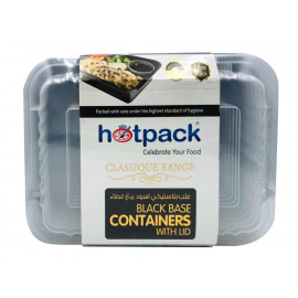 BLACK BASE RECTANGULAR MICROWAVABLE CONTAINER WITH LIDS 28 OUNCE - 5 PIECES ( 12 Pack Per Carton )