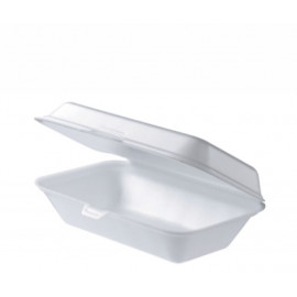 FOAM BARBEQUE BOX WITH HINGED LID SET WHITE HOTPACK (100 PIECES PER CARTON)