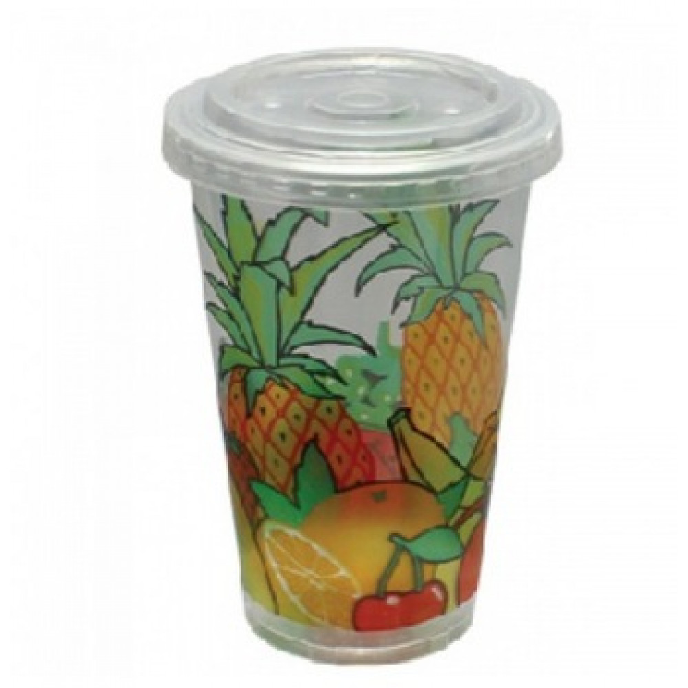 PRINTED PLASTIC JUICE CUP CLEAR 12OUNCE+FLAT CLEAR LID (1000 PIECES PER CARTON)