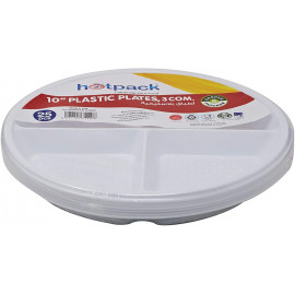 Plastic Round Plate-10”, 3 div - 25 Pieces ( 20 Packs Per Carton )