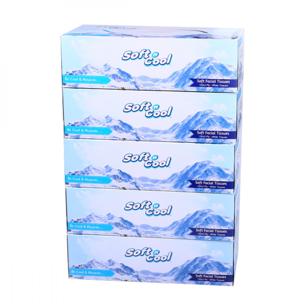 Soft n Cool Facial Tissue, 150 Pulls*2 ply - 5 Box ( 6 Packs Per Carton )