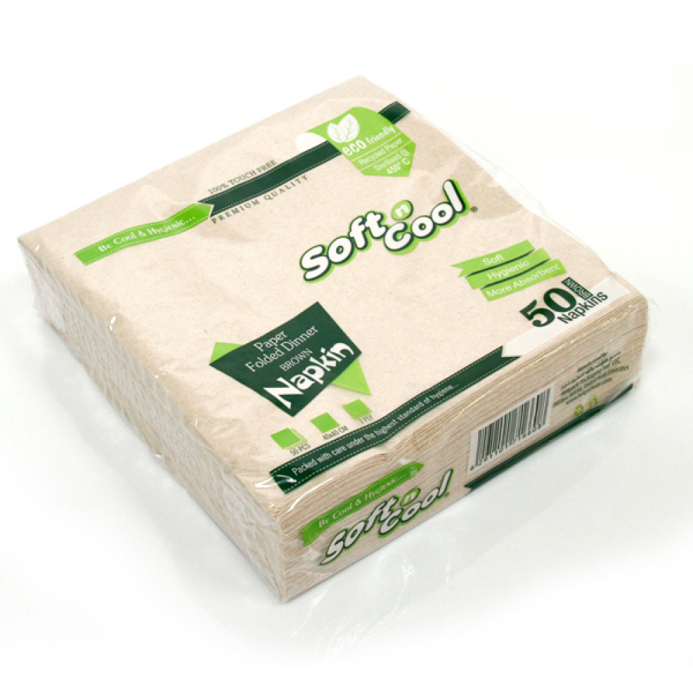 Soft n Cool-Brown Paper Dinner Napkin - 40 X 40 cm - 50 Pieces ( 40 Packs Per Carton )