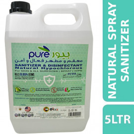 PURE NATURAL HYPOCHLOROUS SANITIZER & DISINFECTANT LIQUID, 5LTRS - SAFE ON ALL SURFACES (DM Approved)