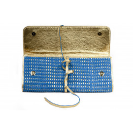 Clutch Layla Camel Woven Leather ( Blue )