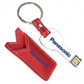 PROMOTIONAL KEY SHAPED USB FLASH WITH LEATHER CASE ( 55X 26 MM )