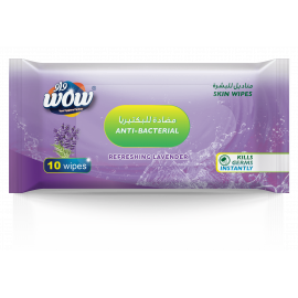 Wow Skin Wipes Antibacterial -10's Lavender(144 Pieces Per Carton)