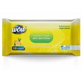 Wow Skin Wipes Antibacterial -10's Lemon(144 Pieces Per Carton)