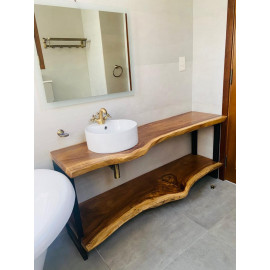 ceramic washbasin with wooden top