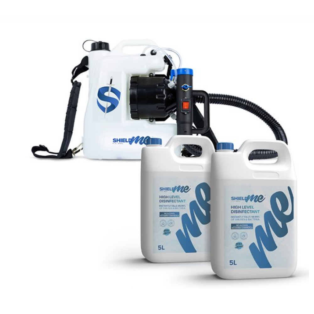 SHIELDme Portable Disinfectant Fogger Spray Machine 12L capacity + SHIELDme Multi-Surface, Non-Toxic Disinfectant 2x5Litres – Offer