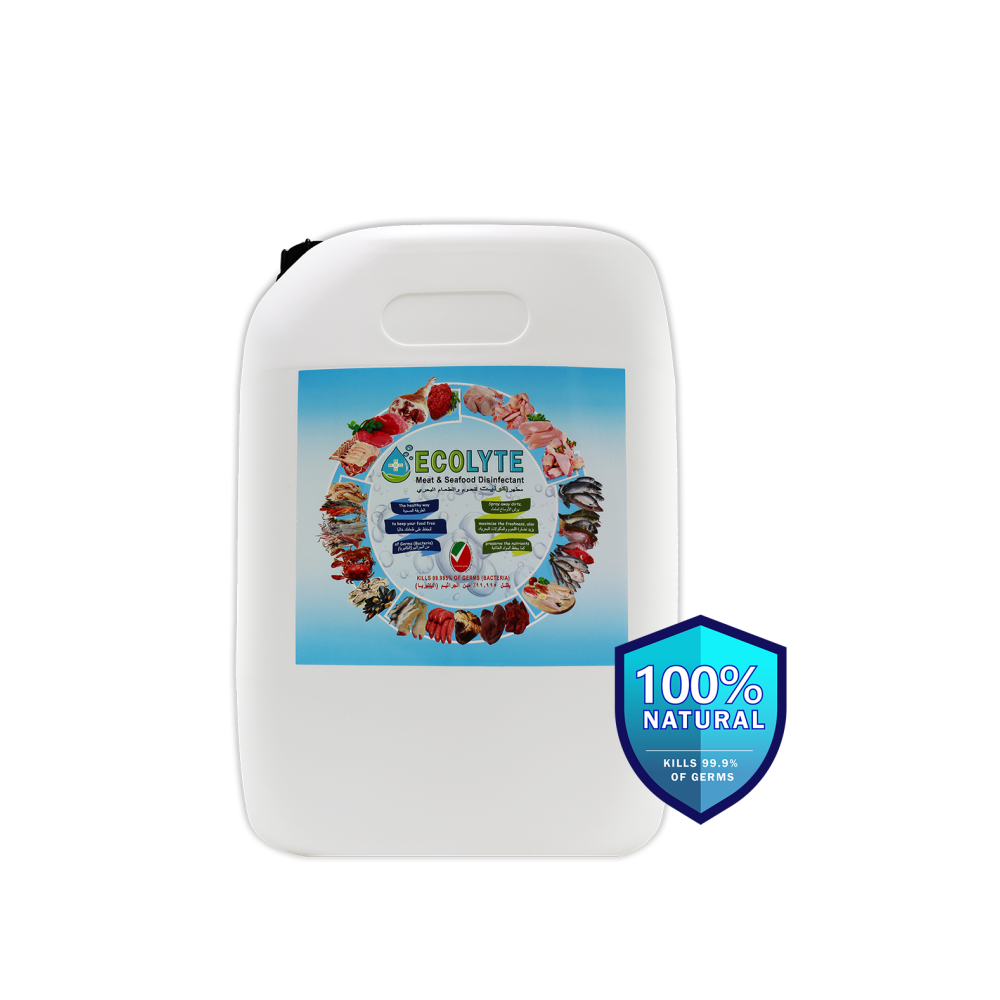 Ecolyte Meat & Seafood Disinfectant 20 Litre I 100% Natural Action, Removes Pesticides & 99.9% Germs With Pure Electrolyzed Water, Safe to Use on Meat & Seafood, Nontoxic and Nonalcoholic.