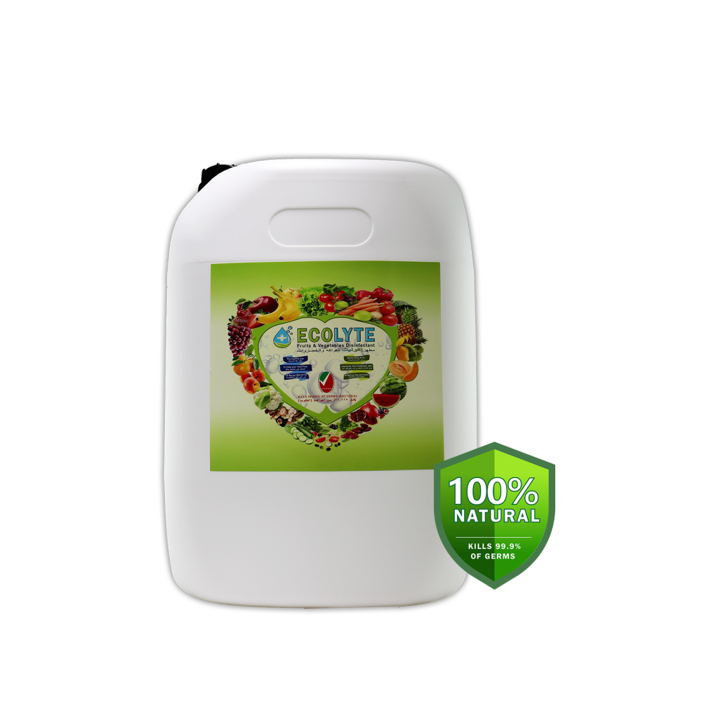 Ecolyte Fruits and Vegetables Disinfectant 20 Litre I 100% Natural Action, Removes Pesticides & 99.9% Germs With Pure Electrolyzed Water, Safe to Use on Veggies and Fruits, Nontoxic and Nonalcoholic.