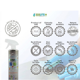 Ecolyte Multi-Surface Disinfectant With Trigger Spray(500ml), 100% Natural, Kills 99.99% Germs&Viruses|Non-Toxic & Non-Alcoholic|Germ Protection|For Hospitals, Homes, Offices use|Safe for Kids & pets