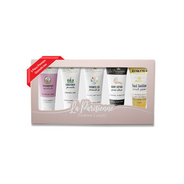 La Parisienne Premium Luxury Travel Kit Pink Color box – 30ml (Shampoo, Conditioner, Shower Gel, Body Lotion, Hand Sanitizer)