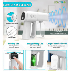 Ecolyte+ Gun, Nano Spray Disinfectant Mist Gun, Handheld Rechargeable Blue Light  Atomization Disinfection Gun for Home, Office, School or Garden (380ml)