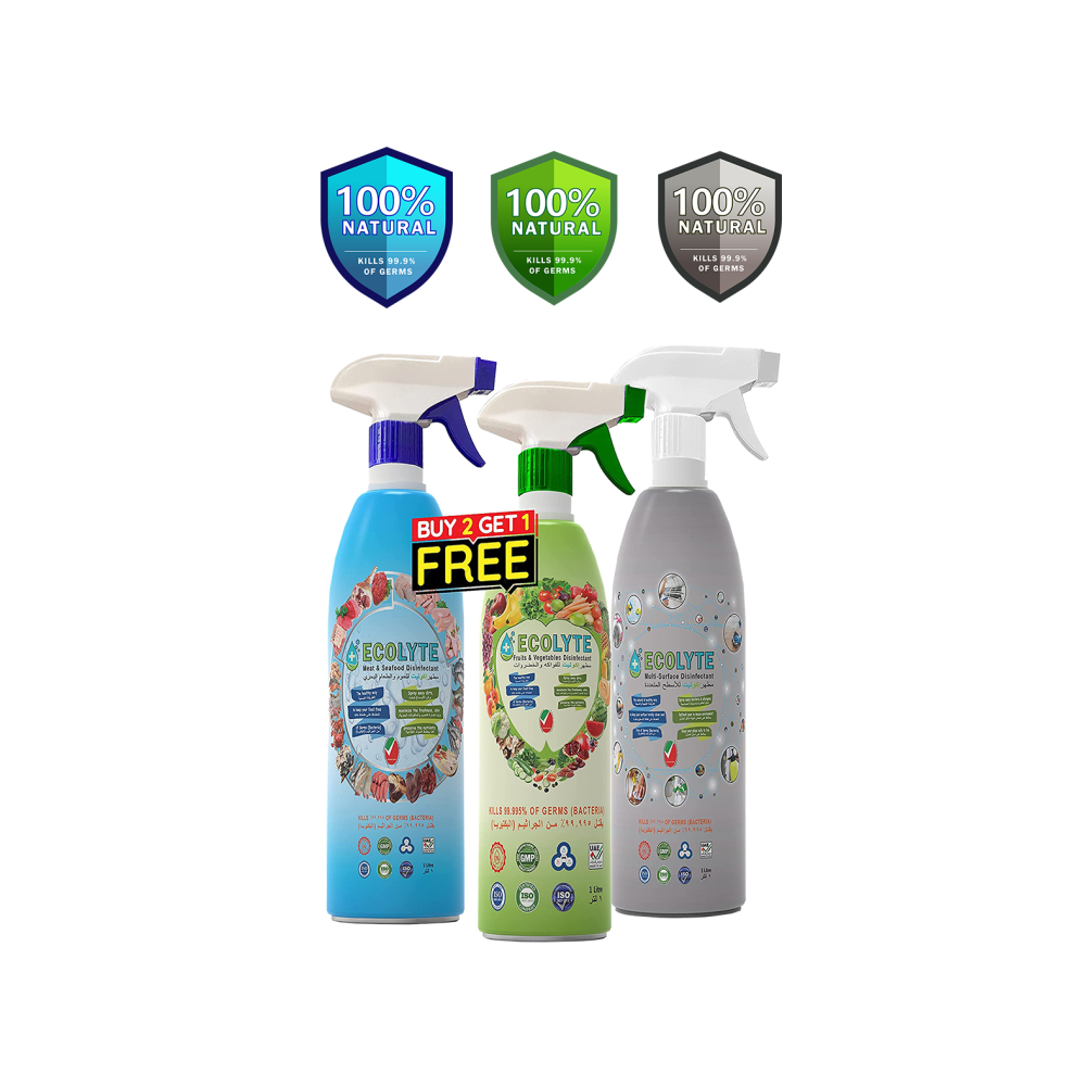 Ecolyte+ All in one Bundle ( 1 Ltr, 3pcs ) Buy Two get one Free | Multi Surface Disinfectant | Fruit and vegetable Disinfectant | Meat and Seafood Disinfectant | Complete Natural Disinfectant Bundle