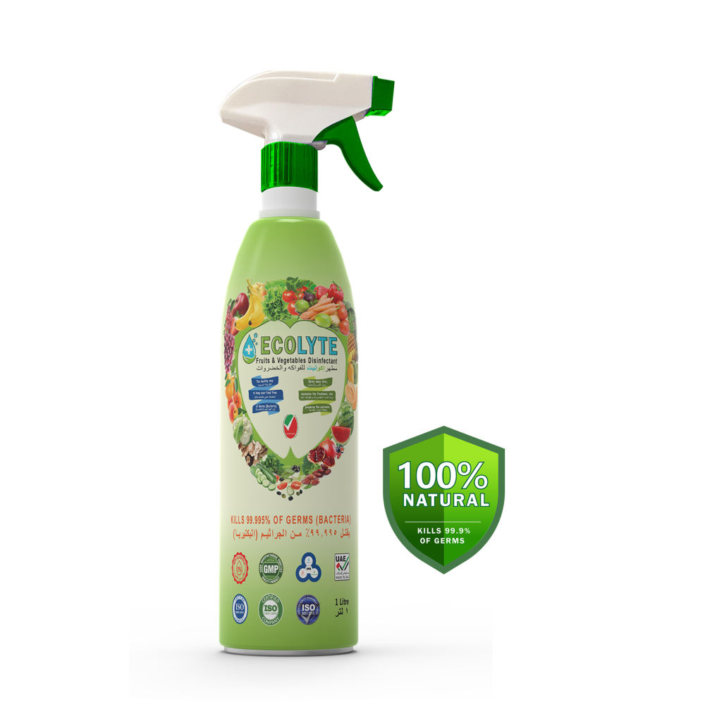 Ecolyte Fruits and Vegetables Disinfectant 1 Litre I 100% Natural Action, Removes Pesticides & 99.9% Germs With Pure Electrolyzed Water, Safe to Use on Veggies and Fruits, Nontoxic and Nonalcoholic