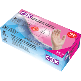 COK Vinyl Examination Gloves (Medium, 100-Count) Latex Free Rubber | Disposable, Ultra-Strong, Clear | Fluid, Blood, Exam, Healthcare, Food Handling Use | No Powder (10 PACKET PER CARTON)