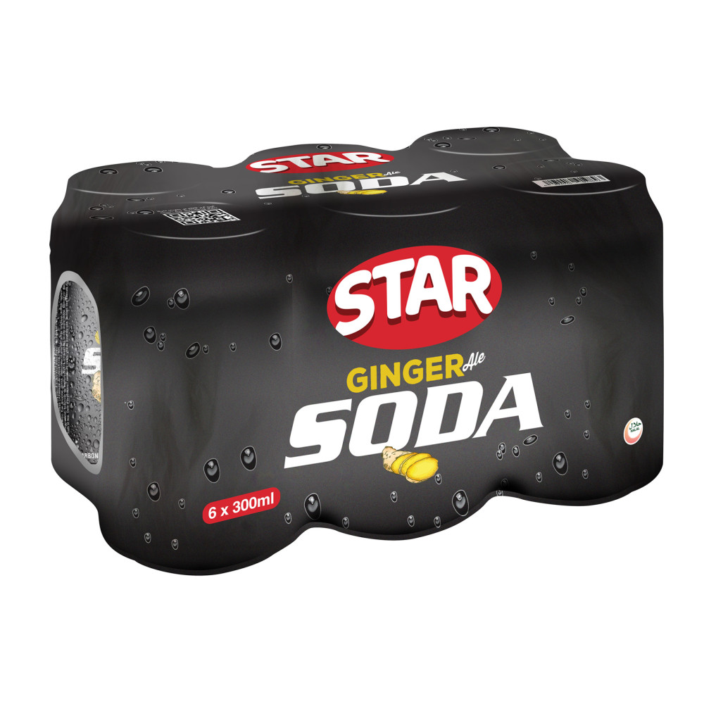 STAR  GINGER SODA CANS - 300 ML (6 PACK)