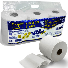 12 Rolls, 1000 Sheets each, 2 Ply, Multi-Purpose Embossed Maxi Roll, 190 meters, Pure white - lotus Alwadi