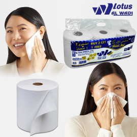 12 Rolls, 1000 Sheets each, 2 Ply, Multi-Purpose Embossed Maxi Roll, 190 meters, Pure white - lotus Alwadi