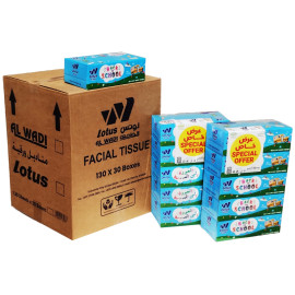 Back To School Special offer Soft Facial Tissue 30 Boxes, 130 Sheet, 2 ply (3900 Tissues Total) - Lotus Alwadi
