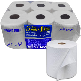 Multi - Purpose Sterilized Kitchen Hand Towel Roll and Maxi Roll, White Color, 1470 Sheets, 2 ply, 6 Rolls (5 Rolls + 1 Free)