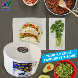 Jumbo Tissue Roll (Multi-Purpose), 2-Ply, White, 360 Meters, 1470 Sheets + 100 Free Tissue - Maxi Roll. For Kitchen, Outdoors, Dining table, Floor cleaning and any surface.