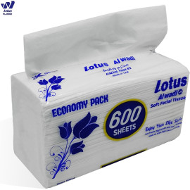 600 Sheets, 24 Facial Tissue Bundle Boxes in 1 Pack, 600 x 1 ply - Lotus Alwadi for All Areas in Your Home (14,400 Total Tissues)