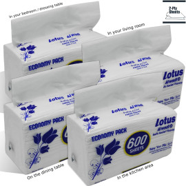 Lotus AlWadi Facial tissue 600 Sheets - 4 bundles (2400 tissues in 1 pack)