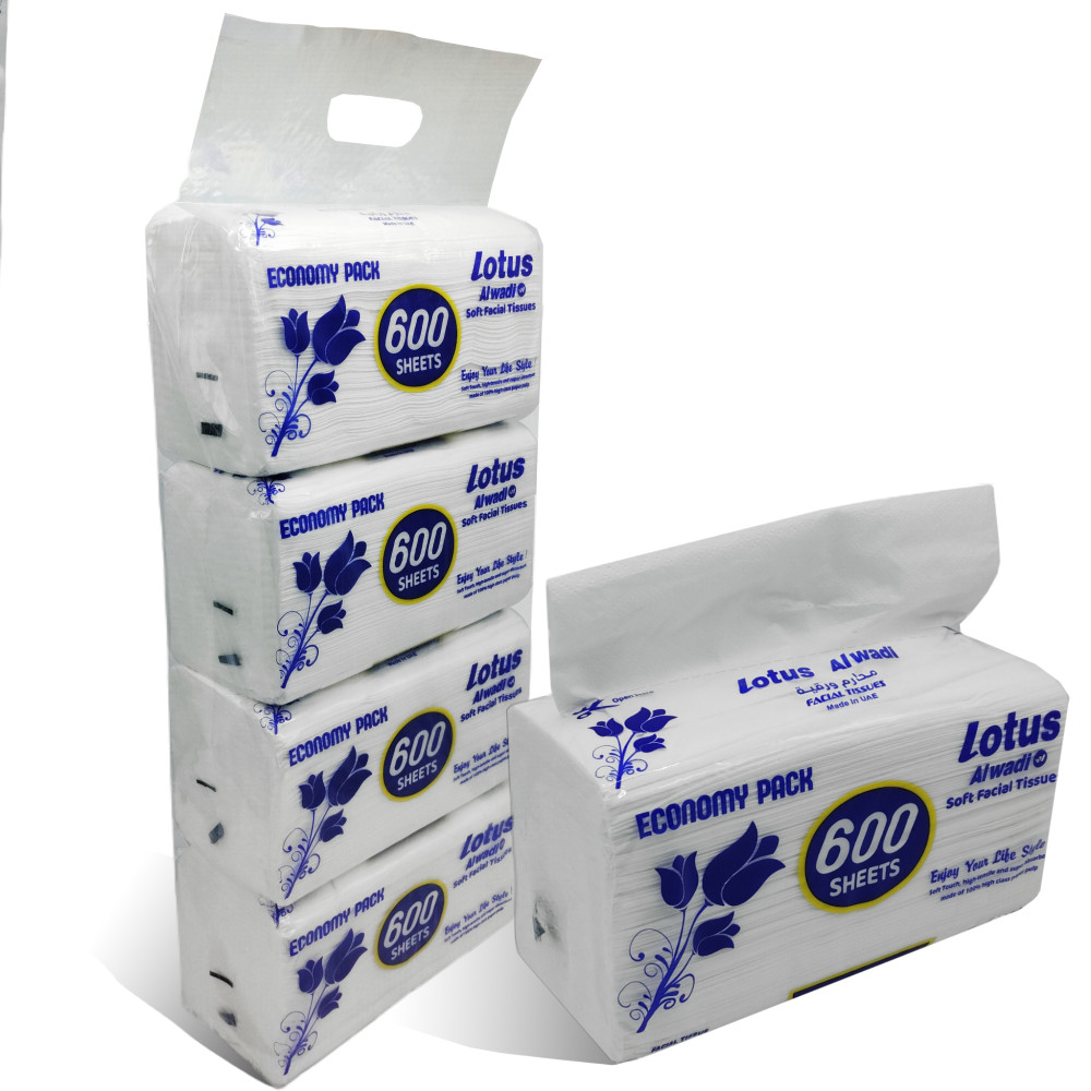 Lotus AlWadi Facial tissue 600 Sheets - 4 bundles (2400 tissues in 1 pack)