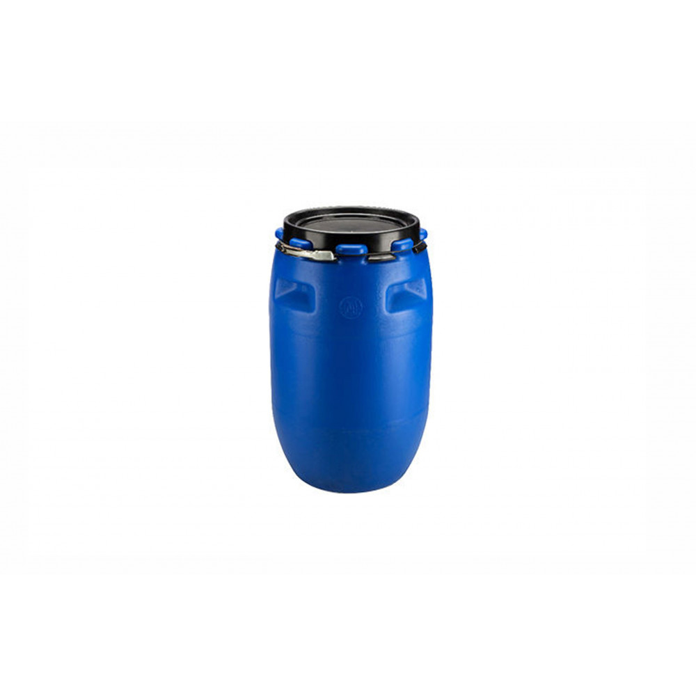 PLASTIC DRUM 120 LTR OPEN TOP WITH LID AND METAL LOCKING BAND