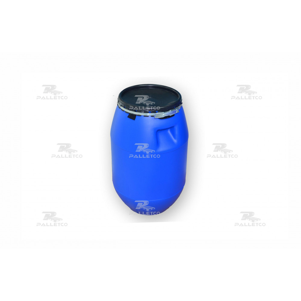 PLASTIC DRUM 50 LTR OPEN TOP WITH LID AND METAL LOCKING BAND